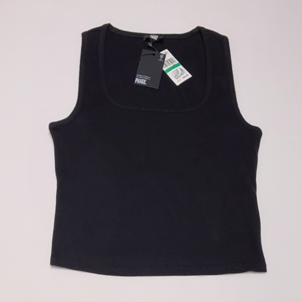 PAIGE Womens Black Ribbed Square Neck Tank Top Sleeveless Cotton Blend Large NWT